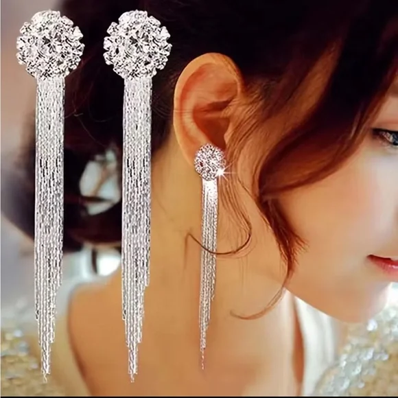 Long Exaggerated Rhinestones Tassel Earrings For Women Girls Decor Gifts 1Pair - Picture 1 of 6